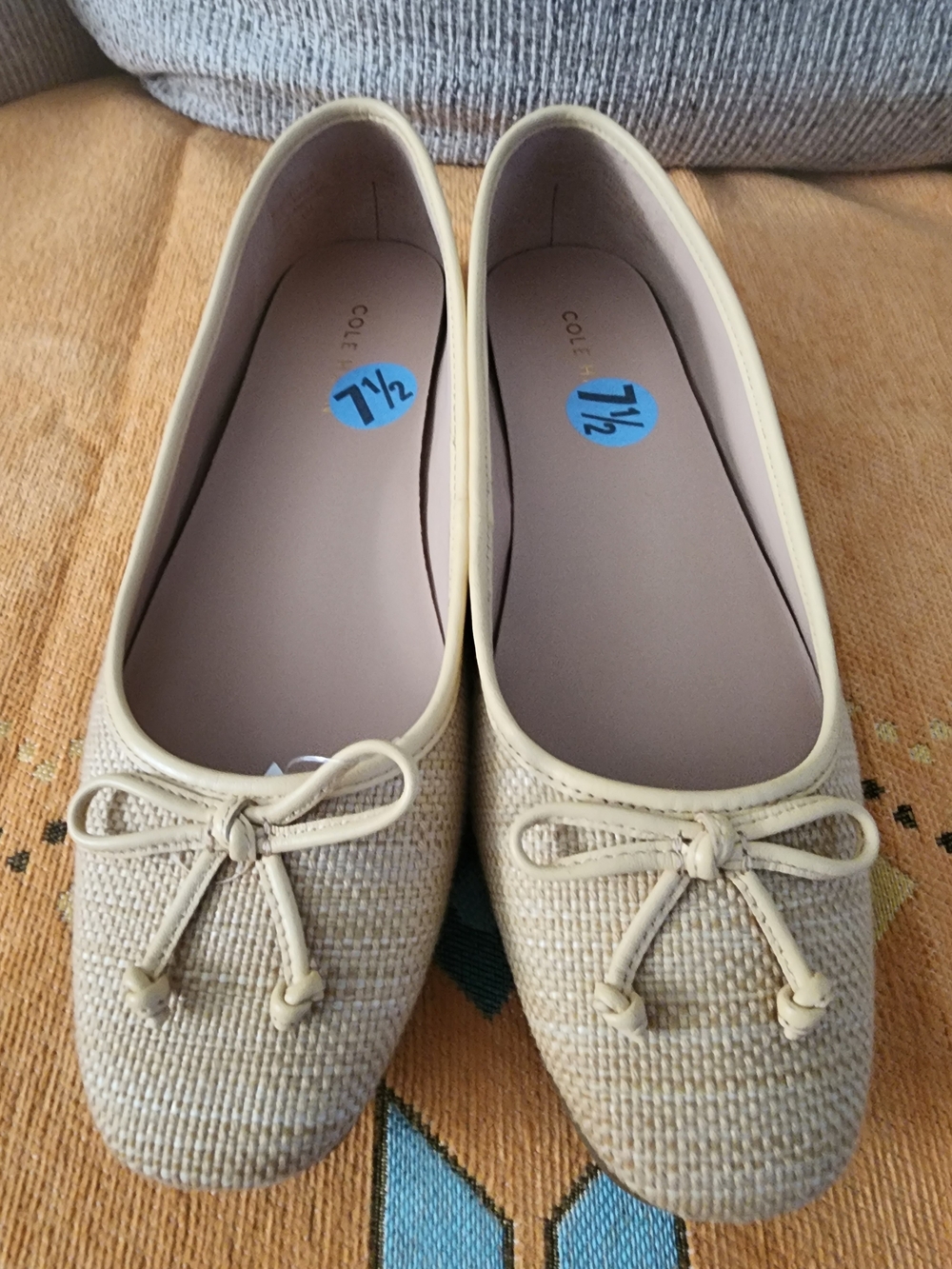 Cole Haan Cream Woven Bow Tie Ballet Flats 7.5